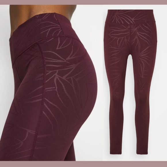 NWT Sweaty Betty [ Large ] Floral All Day Embossed Leggings in Plum Red - Picture 2 of 12